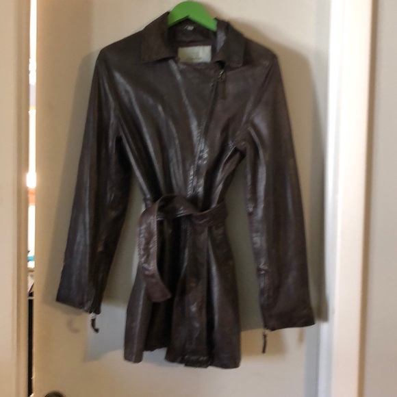 Brown leather coat Bod Christiansen size large - Picture 1 of 10
